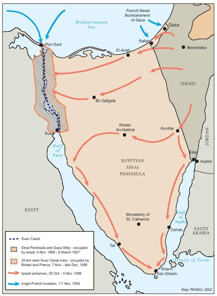 Map of the Sinai Peninsula showing the Israeli advance.